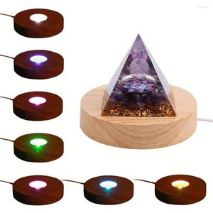 Portalampade Base per espositore in legno a LED Design creativo a forma rotonda Supporto illuminato USB per artigianato in acrilico con piastra luminosa in resina