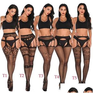 Calzini Calzetteria Rajstopy Con apertura sul cavallo Collant da donna Collant tatuaggio sexy Collant a rete per lingerie di pizzo nero Collant Drop Delivery Appare Dhrfz