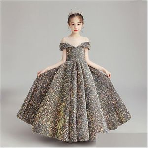 Девочные театрализованные платья 2022 Sequined Flower Girl Kids День рождения платье для причастия платья малыш