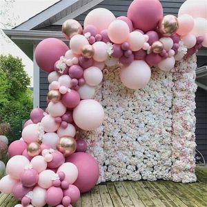 92 teile/los Rosa Macaron Luftballons Bogen Baby Dusche Dekoration Geburtstag Hochzeit Party Deco Taufe Gefälligkeiten Pastell Luftballons T200612281M