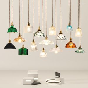Kolye lambaları Nordic Tasarım Pirinç Cam Işıklar Restoran Yemek Odası Mutfak Işık Armatürleri LED E27 Yatak Odası Başucu Sundurma Korozi Bar