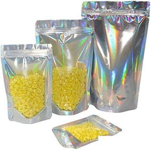 Packing Bags 100Pcs Lot Resealable Stand Up Zipper Aluminum Foil Pouch Plastic Holographic Smell Proof Bag Package Food Cosmetic Stora Ot9Ro