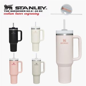 DHL Stanley Quencher H2 0 40oz Stainless Steel Tumblers Cups With Silicone Handle Lid and Straw Big Capacity Car Mugs Vacuum Insul245D