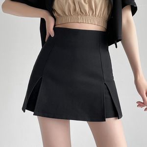 Shorts femininos terno de verão preto culottes saias femininas cintura alta fenda reta justo estiramento espólio 2023 roupas femininas