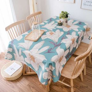 Table Cloth Beautiful White Flower Pattern Tablecloth Waterproof Kitchen Supplies Living Room Coffee Home Wedding Decoration Table Cover R230727