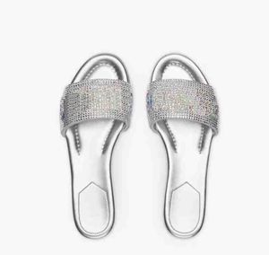Yaz Marka İmza Marc F- Jacobs Ladys Terlik Sandal Slayt Kadın Daireler Orijinal Deri Açık Flip Flop Sliver Siyah Beyaz Lüks Tasarımcı Kutusu 35-42