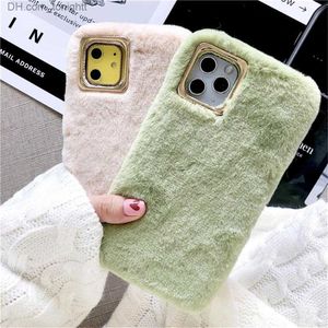 Cell Phone Cases Plush Furry Fluffy Fur Phone Cases For iPhone12 PRO 11 XS XR Max 7 8 Plus Metal Lens Frame Solid Color Soft Z230728