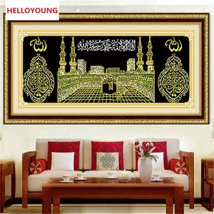 Esculturas ygs080 diy 5d diamantes bordado islam muçulmano santo kaaba mesquita redonda pintura diamante kits cruz diamante mosaico decoração