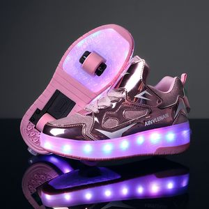 Roller Skate LED Light Up USB Charging Children Casual Skateboarding Wheels Sports Shoes for Boys Girls Kids Sneakers Slippers