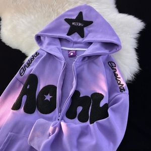 Womens Hoodies Sweatshirts Y2K zip up hoodie Harajuku Americanstyle retro High Street Embroidery stars Zipper women loose lazy style chic coat top 230727