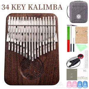 Nowością pozycje 34 Klucze Kalimba B Ton Tone Ton Piano Double Warower Calimba Professional Black Walnut Keyboard Instrument z akcesoriami 230727