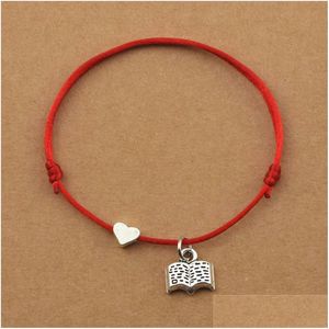 Charm Bracelets Red String Cords Heart Love Reading Book For Teacher Student School Library Reader Books Jewelry Gifts Drop Delivery Dh8Bc