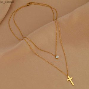 Anhänger Halsketten Edelstahl Halsketten Gebet Taufe Kreuz Anhänger Streetwear Männliche Schicht Kette Grunge Halskette Für Frauen Schmuck Geschenk R230727