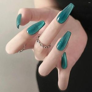 Fałszywe paznokcie długie niebieskie kocie oczy fałszywe paznokcie pełna okładka brokat Aurora Press on Girl Lady Acryl Tips Manicure Zestaw 24pcs