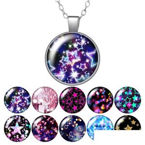 Anhänger Halsketten Shinning Stars Colorf Bubble Patterns Runde Halskette 25 mm Glas Cabochon Silber Farbe Schmuck Frauen Geburtstagsgeschenk 50 cm Dhlp7