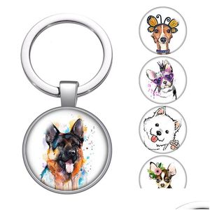 Nyckelringar lanyards härlig hund älskar husdjur familj ny glas cabochon nyckelchain väska bil nyckelringar innehavare charms sier pläterade kedjor män kvinnor dhofn