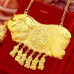 Tradycyjny naszyjnik wiszący ślubny 18 -krotny żółty złoto Piękny projekt świnki świniowej damski biżuteria wysoka wypolerowana 272W