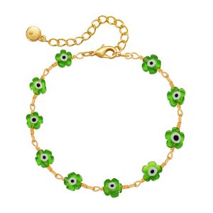 chain Glass material small fresh green flowers small fresh bracelet bohemian style tourism seaside resort style hand ornament