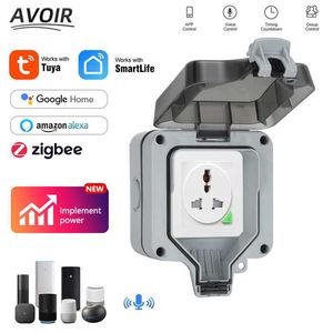 Wtyczki inteligentnych zasilania Avoir Wi -Fi Smart Gniazdo IP66 Wodoodporne gniazda i przełączniki ogrodowe Zigbee Zigbee Connected Socket Home Appliance Alexa HKD230727