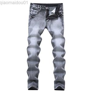 Męskie spodnie męskie dżinsy mody dżinsowe spodnie szczupłe dżinsy szare szare mężczyzny chude dżinsy streetwear vintage męskie ubranie Dropshipping L230727