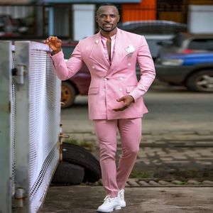 Pembe Damat Smokin Çift Gövdeli Sağdısmen Düğün Smokin Mükemmel Erkekler Resmi Akşam Yemeği Partisi Balo Blazer Suit Jacket Pants Tie 288K