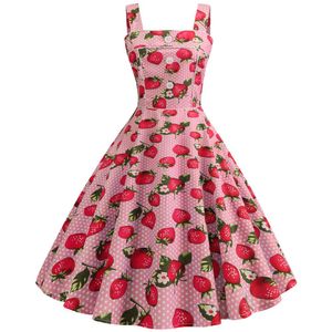 Dresses Strawberry Print Strapless Summer Dresses Women 50s 60s Robe Vintage Pinup Retro Party Rockabilly Dress 2023 Vestido Elegant