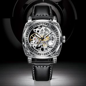 Camis Pindu Skeleton Mechanical Watch Men Automatic Vintage Fashion Graved Auto Wrist Watches Top Brand Relogio Masculino+Box