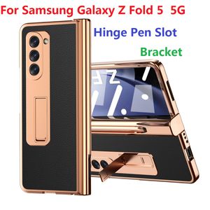 Magnetische Halterung Fällen für Samsung Galaxy Z Fold 5 4 3 2 Fall Leder Stift Slot Scharnier Schutz Film Bildschirm Abdeckung