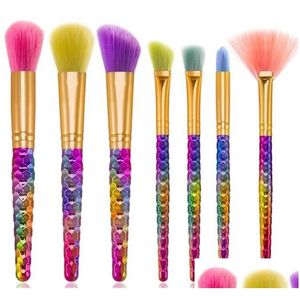 Andra hälsoskönhetsartiklar 7 datorer/set Rainbow Thread Spiral Makeup Borstes Set Foundation Power Power Blush Blusher Eyeshadow Mermaid Make U Dhzajj