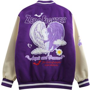 Mens Jackets Love Embroidery Contrast Stitching Baseball Uniform Color Matching Varsity Jacket Street Trend Autumn Loose Purple 230727