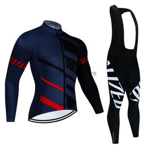 Cykeltröja Set Cycling Team Men's Cycling Jersey Long Sleeve Set MTB Bike Clothing Tenue Velo Homme Bicycle Wear Byxor Cycle Uniform Kit X0727