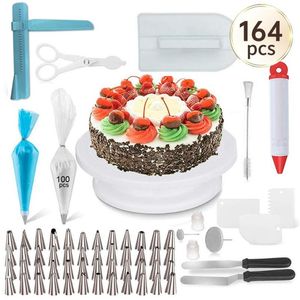 164PCS SET Torte multifunzionali Piattaforma rotante Torte Strumenti per decorare Kit fondente Cucina Dessert Cottura Forniture304w