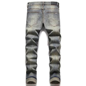 Calça jeans de estilista popular jeans jeans masculinos de grife jeans masculinos de alta qualidade estilo legal luxo desgastado motociclista jeans azul jeans slim fit roxo