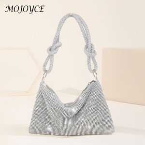 Evening Bags Handle Rhinestones Evening Clutch Bag Silver Shiny Dinner Party Wedding Purses Handbag Luxury Designer Underarm Shoulder Bag 230727