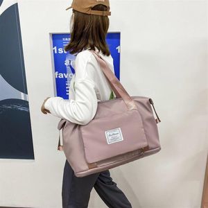 Förvaringspåsar fällbar rese duffel väska sport tote gym axel stor storlek nylon utbyggbar veckor bagage för kvinnor shopping 246v