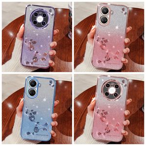 Crystal Diamond Bling Glitter Soft TPU -fall för iPhone 15 Pro Max 14 Plus 13 12 11 8 7 6 X XR XS Flower Chromed Metallic Plating Gradient Luxury Fashion Mobile Cover Cover