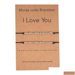 Braccialetti con ciondoli Fatti a mano Codice Morse Perline Regolabili 2 pezzi / set Bracciale con I Love You Lettering Cartone Gioielli creativi per amante Dh8Cl