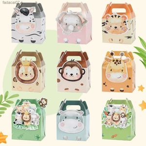 Jungle Safari Animals Candy Boxes Gift Bag Birthday Party Decoration Kids Gift Packaging Box Wild One Baby Shower Supplies