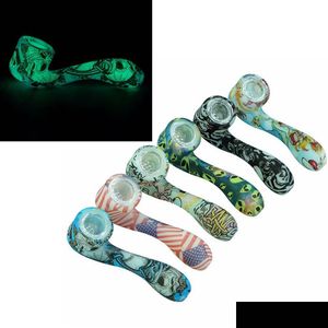 Smoking Pipes Dhs Glow In The Dark Sile Glass Pipe For 7 Word Shape With Den Bowl Piece Bent Spoon Type Unbreakable Drop Delivery Ho Dhypz