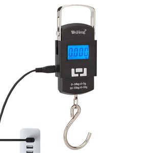 Ev Ölçekleri USB Şarj Ölçekleri 55kg 10G LCD Ekran Dijital Asma Mutfak Ölçeği Arka Işıklı ve Kanca Elektronik Tartım Bagaj Ölçeği X0726