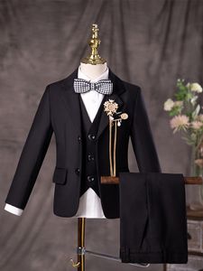 Suits Spring Boy's Casual Suit Solid Blazer Pants Flower Boy Costume Dress For Wedding Performance Holiday Children Tuxedo Outfit L129 230726