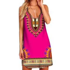 Комплект летних винтажных платьев для женщин, ажурный пляжный сарафан без рукавов с африканским принтом, женское мини-платье с лямкой Дашики