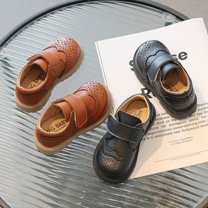 Sneakers Flat Heel Baby Boy Shoes Soft Leather British Boys Formal Party Kids Dress Office Black Brown Children 2224 230726