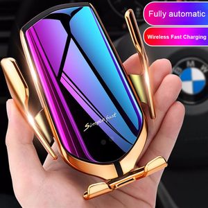 R1 Automatisk klämma 10W Wireless Charger Car Holder Smart Infrared Sensor Qi GPS Air Vent Mount Mobile Phone Bracket Stand281p