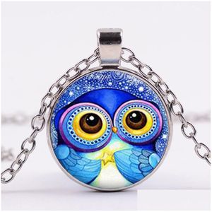 Pendant Necklaces Adorkable Owl Glass Necklace Big Eyes Cute Art Po Retro Steampunk Animal Jewelry Sier Plated Long Chain Drop Deliver Dhvcf
