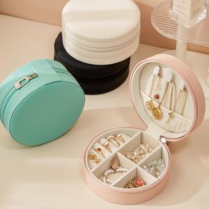 Jewelry Boxes Portable Zipper Pu Leather Travel Round Storage Box Rings Earrings Necklace Organizer Gift Display Case Accessories Ho Otnhz