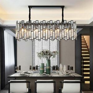 Novo candelabro preto pós-moderno iluminação retangular sala de jantar cozinha ilha luminárias LED luminárias suspensas de cristal MYY2739