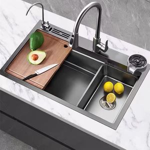 Lavello da cucina con portacoltelli Lavabo da appoggio in acciaio inossidabile 304 Nano Grande apparecchio da cucina per la casa a slot singolo con accessori per rubinetti