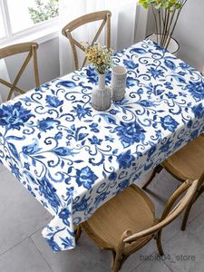 Table Cloth Blue Flower Rectangular Tablecloth for Cafe Restaurant Tablecloth Picnic Cloth Hotel Party Tablecloth R230727