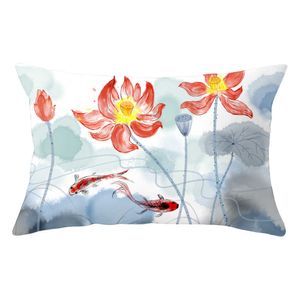 Cushion/Decorative Home Decor Lotus Pattern case Rectangular Waist Cover Home Decor Sofa Cushion Cover